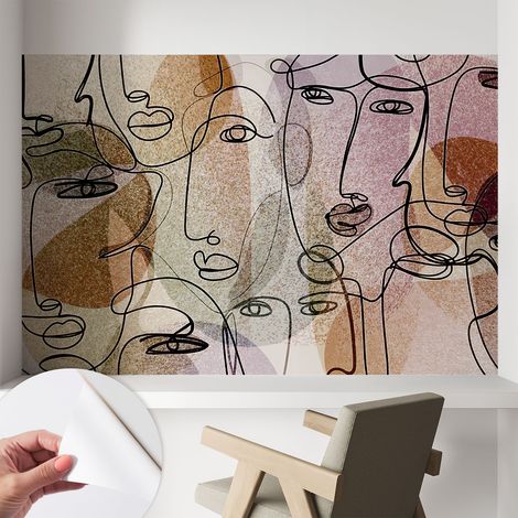 Papier peint adhésif décoratif pour chambre et salon Design moderne à poser facilement Visages linéaires 104x70 cm (1/5)