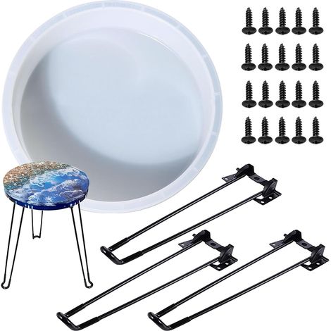 Grand Plateau en Silicone Rond, 33 cm Moule en Silicone Résine Rond avec Pieds en Epingle à Cheveux, Moules en Résine Epoxy pour Table, Grand Plateau, Décoration D'intérieur (1/5)