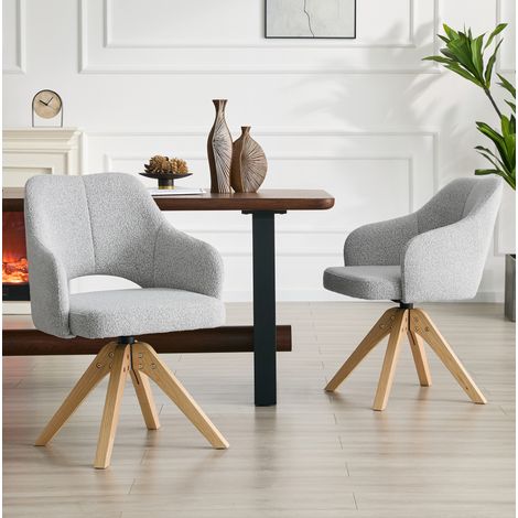 MEUBLIV Lot de 2 chaises pivotantes 45 x 48 x 85 cm gris clair – tissu texturé 360° (1/5)