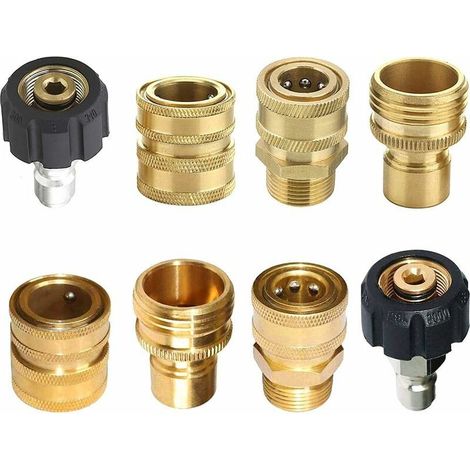 ZVD Adaptateur pour nettoyeur haute pression kit de raccord de pistolet de pulvérisation de voiture Set M22 3/8'' Quick Connect 3/4" Quick Release,(8pcs) (1/5)