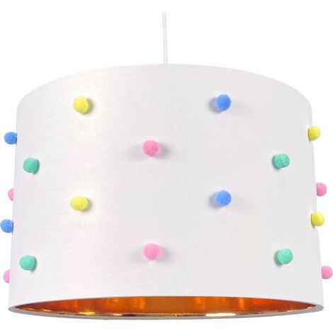 Relaxdays Hängelampe Kinderzimmer, Bommeln, HxD: 130 x 35 cm, Pendellampe für Mädchen & Junge, Kinderlampe, weiß/bunt (1/5)