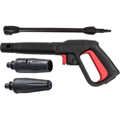 High-pressure cleaner gun and hose kit with double nozzle extension for car, house, and garden cleaning.