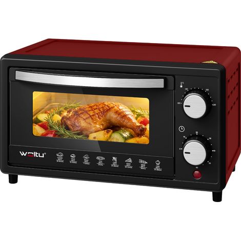 WOLTU Fornetto Elettrico 10L 800W. Forno per Pizza Elettrico. Mini Forno con Teglia. Griglia e Pinza. Temperatura tra 100-230℃. Timer 0-60 min. Rosso (1/5)