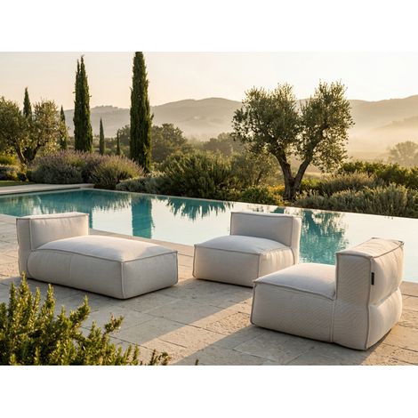 BOBOCHIC - Canapé de jardin modulable BIARRITZ avec bâche de protection, 2 chauffeuses 1 place et 1 méridienne Beige (1/5)