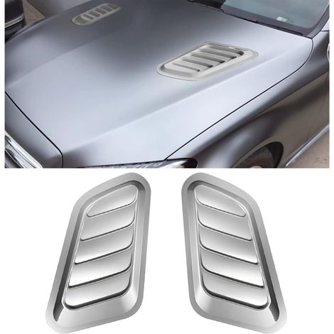 Prises d'air de capot de voiture, cache d'aération décoratif universel en ABS pour capot turbo, garniture d'entrée d'air de capot (argenté) (1/5)