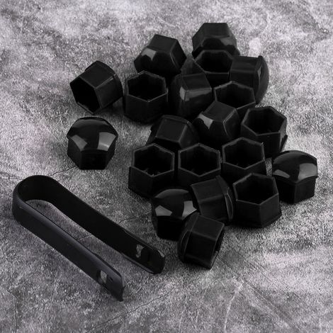 20pcs Écrous de Roue Auto 17mm Cache Moyeu Vis Protection Antivol Capuchon Noir (1/5)