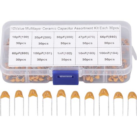 300PCS Monolithic Ceramic Capacitor Capacitance Stabilization Ceramic Chip Capacitor Assortment Kit 10PF to 100NF