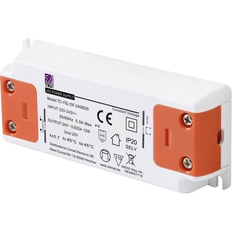 TC-YSL15F-2400625 Transformateur pour LED à tension constante 15 W 0.625 A 24 V/DC homologué pour les meubles, surtention, montage su Y429443 (1/5)