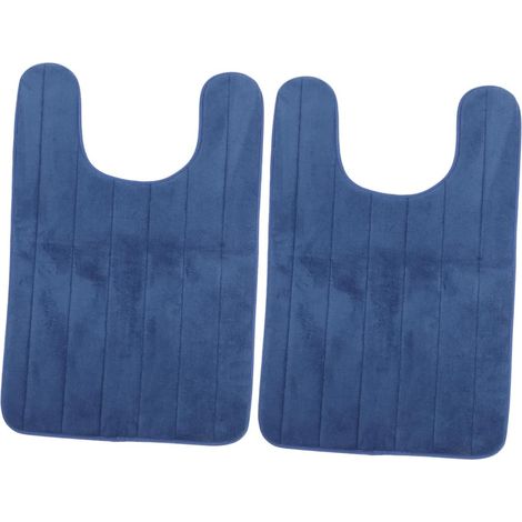 Lot de 2 Tapis de Toilette Contour en U en Polaire Corail Absorbante et Antidérapante, Mousse à Mémoire de Forme, Dimensions 50 X 80 Cm, Couleur Bleu Marine, Salle de Bain (1/5)