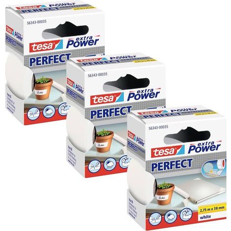 Set de cinta adhesiva Tesa Gewebeband Perfect 38 mm x 2,75 m Blanco 3 piezas