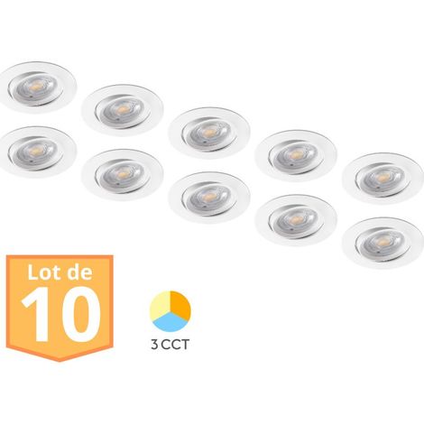Lot de 10 spots LED encastrables 3en1 blanc 7W IP20 – Température de couleur 3000K/4000K/6500K – Installation rapide avec ressorts de fixation – Braytron (1/5)