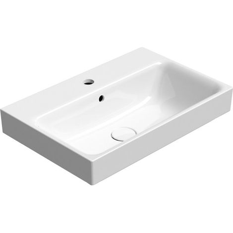 Lavabo en céramique NUBES 60x40cm, bord inférieur moulu, blanc ExtraGlaze (1/3)