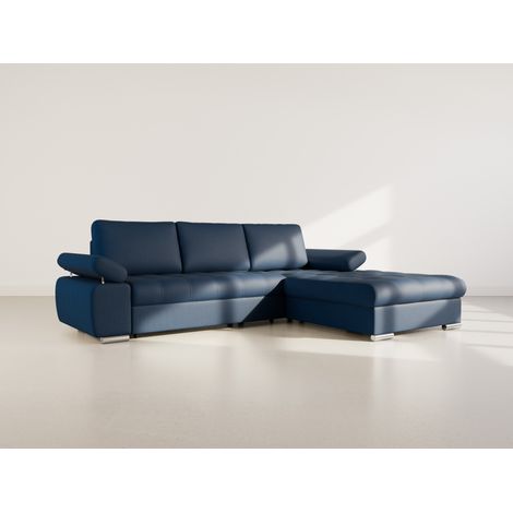 Bianca - canapé d'angle droit 4 places convertible avec coffre en tissu texturé - bleu marine (1/5)