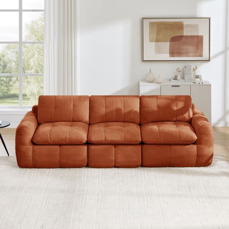 Canapé Modulable 3 Places Chenille Orange - Assise Profonde, Canapé Droit Confortable pour Salon et Appartement, Moderne Sans Montage (1/5)