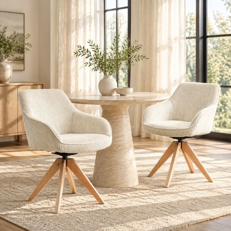 Lote de 2 sillas de comedor giratorias de terciopelo crema, 84 cm, OKMYHOME (1/5)