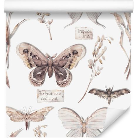 Papel pintado de mariposas, flores, plantas y naturaleza para salón y dormitorio, 50x1000 cm. (1/5)