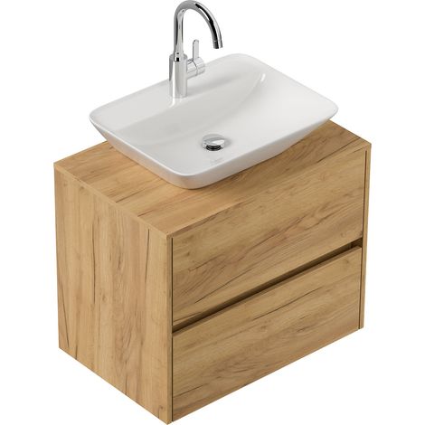 Badmöbel Taifun 70cm mit modernem Aufsatzwaschbecken eiche gold