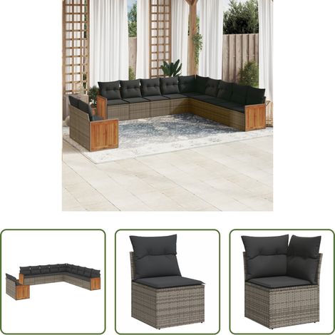 vidaXL Canapé en résine - Salon de jardin 11 pcs avec coussins gris résine tressée (1/5)