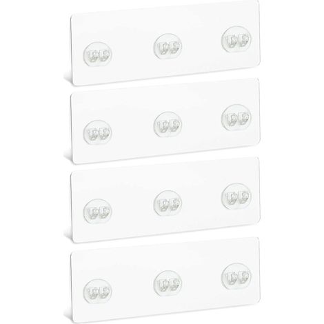 Crochet Adhésif - Charge Max 10 kg - Pour Porte-savon et Panier de Douche - Surface Lisse Verre Carrelage Métal - 4 Pièces