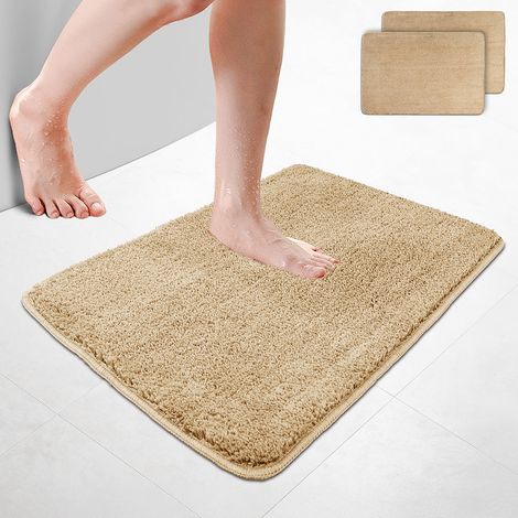 VOUNOT® 2er-Set Badematte Rutschfeste Mikrofaser Badezimmerteppich 50x80cm Beige
