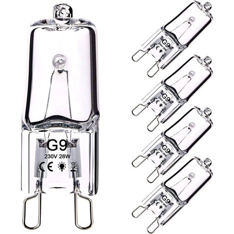 G9 28W 230V Halogenlampe, 370LM 2800K Warmweiß, dimmbar, für Kronleuchter, Schrankleuchten, Gartenleuchten, Wandleuchten (5er-Pack)