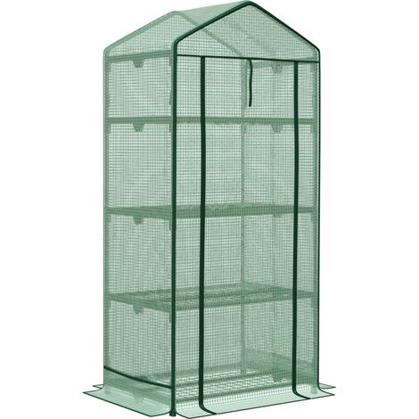Mini serre Outsunny pour semis avec bâche et 3 étagères, porte enroulable, bac à légumes vert 69 x 49 x 125 cm pour les passionnés de jardinage