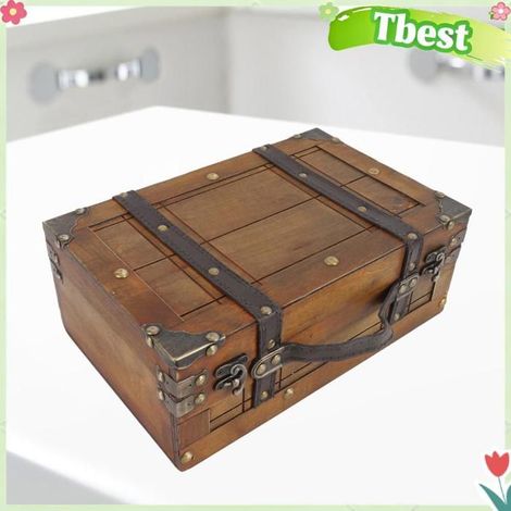 Tbest boîte en bois en détresse Coffre en bois Portable Vintage en détresse multifonctionnel coffre de meuble rangement Petite
