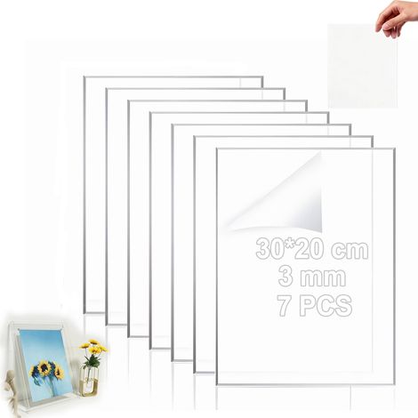 Lot de 7 plaques en verre acrylique transparent de 30 x 20 cm - Plaque en plastique de 3 mm pour cadres photo, panneaux, présentoirs de table, plaque nominative, matériau laser, projets de (1/5)