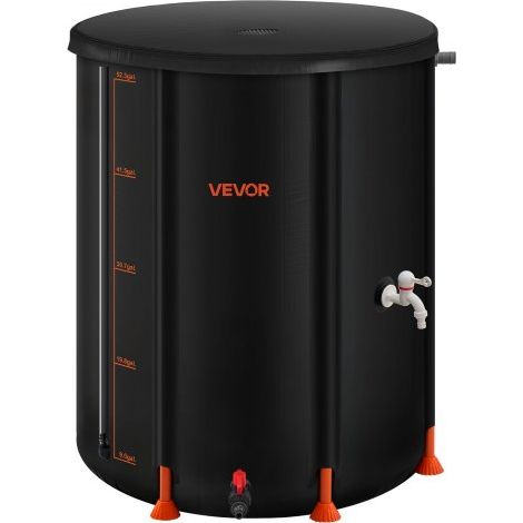 Regentonne faltbar, 201 L tragbares Regenfass, Regenwassertank, 1000D PVC-Regenwassersammelsystem, Wassertank, Regenwassertonne mit Zapfhahn und Überlaufset, Schwarz (1/5)