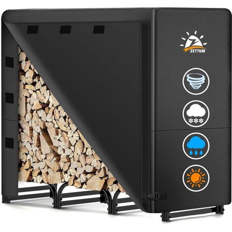 Kaminholzregal mit Abdeckung 121x35x121cm, Metall, wetterfest, stabil (1/5)