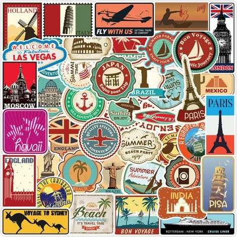 100pcs Autocollant valise ordinateur,stickers de voyage,pays, ville, plage nombreux et différents,autocollants colorés pour décorer les albums photos ou pour coller sur les valises en souvenir (1/5)