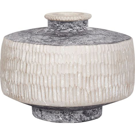 Vase à Fleurs Traditionnel Boho Jardinière Magnésium Intérieur Extérieur Beige et Gris Deksati (1/5)