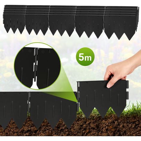 Randaco Rasenkante 25 Stk. Beeteinfassung Beetumrandung 5 Meter in Schwarz - Garten Border aus stabilem Kunststoff mit integriertem Dreikant-Fuß (20x15 cm) UV-beständig