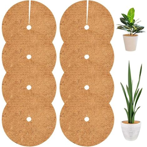 Lot de 8 tapis en coco - Protection hivernale pour plantes - Rond - 30 cm - Disque de coco - Disque de paillage en coco (1/5)