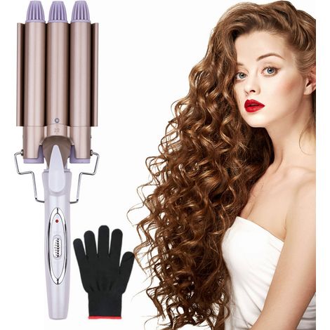 3-fach Lockenstab, 22 mm, für Eierlocken, Wellen und Toupieren, Stylinggerät mit einstellbarer Temperatur