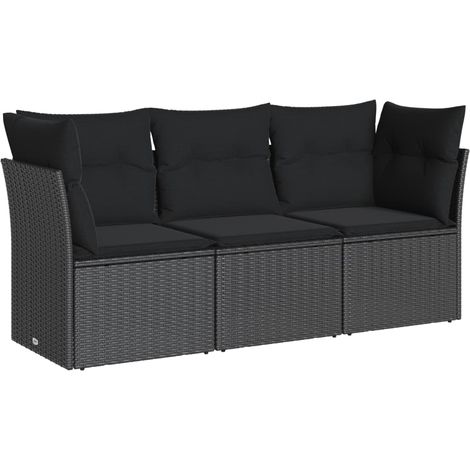 Maison Exclusive - 3-tlg. Garten-Sofagarnitur mit Kissen Schwarz (1/5)