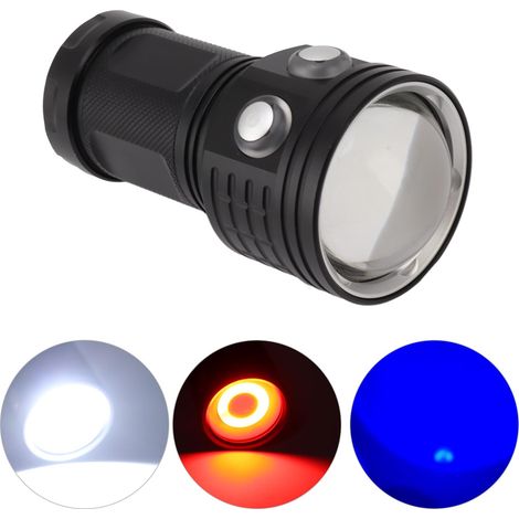 10.000 Lumen starke Unterwasser-Tauchlampe, wasserdicht nach IPX8, Unterwasserlampe mit roter und blauer Zusatzbeleuchtung, professionelle Reichweite bis zu 100 Meter. (1/5)
