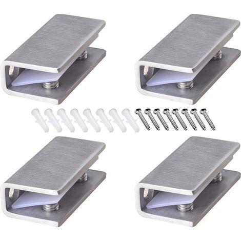 Pince à Verre en Acier Inoxydable 4 Pièces Support D'étagère en Verre Réglable Pince à verre Rectangulaire de 8-12 mm d'Épaisseur Pince à Verre Inox pour Balustrade Escalier Salle Bains, avec Vis (1/5)