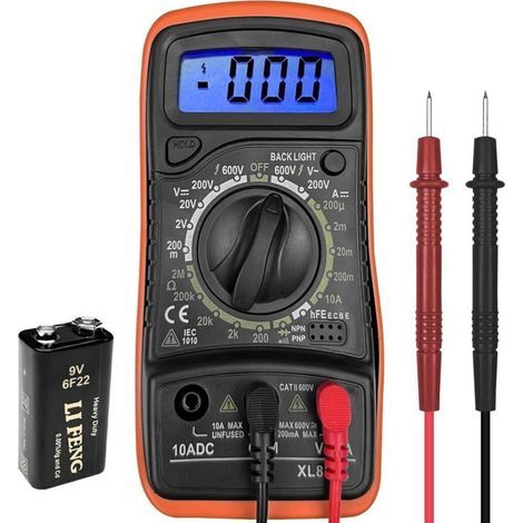 Multimetro digitale, tester elettrico professionale con schermo LCD, per la misurazione di tensione AC/DC, resistenza, diodo (1/4)