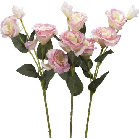 3 Lisianthus artificiali Rosa Chiaro a gambo lungo - Fiori finti con foglie in tessuto realistico