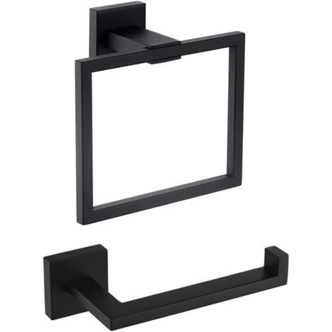 Sollbry Ensemble de quincaillerie de salle de bain 2 pièces Porte-papier hygiénique et anneau porte-serviette Support mural en acier inoxydable SUS 304 Noir mat (1/5)