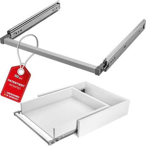 SOTECH VarioSlide Pat. Schubladenauszug Komplettset bis 100 kg Einhandverriegelung Alu eloxiert für Schubladen ohne Front bis 900 mm Breite, Caravan, Fahrzeugbau - KV2-100-H53-350 EH 350 mm