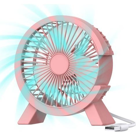 Ventilateur de bureau USB silencieux rose – 4 pales, moteur sans balais, base antidérapante, idéal pour le bureau, la chambre ou les voyages (1/4)