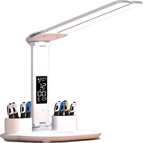 Lampe de bureau LED à intensité variable, 3 températures de couleur, écran LCD, protection des yeux, pour table de chevet ou bureau. (1/5)