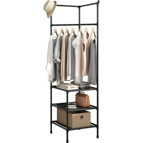 Porte-Manteau Sur Pied 45x45x180cm, Arbre À Un Étage Avec 3 Étagères, Étagère D'angle, Pour Entrée, Chambre À Coucher, Couleur Noir (1/5)