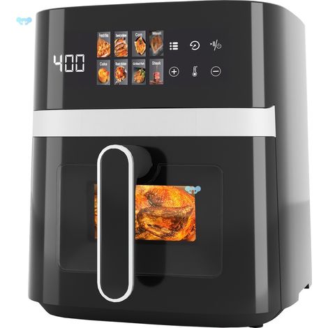 Friteuse intelligente noire avec fenêtre transparente, cuisson rapide à air chaud sans huile pour maison (1/5)