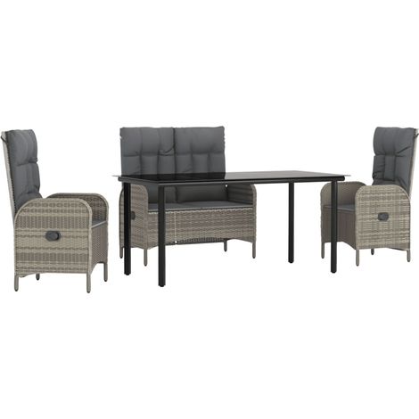 Maison Exclusive - 4-tlg. Garten-Essgruppe mit Kissen Grau Poly R