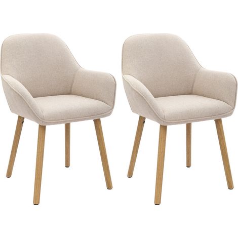 GOEURVANT - Chaise de salle à manger - Lot de 2 Beige Tissu texturé - Fauteuil de repas - Rembourré - Avec accoudoirs - Ergonomique - Pieds en bois (1/5)