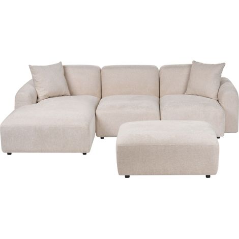 Modular Right Hand Sofa with Ottoman Light Beige Fabric Water Repellent 3 Seater Sectional Corner Sofa Modern Living Room HEDE (1/5)