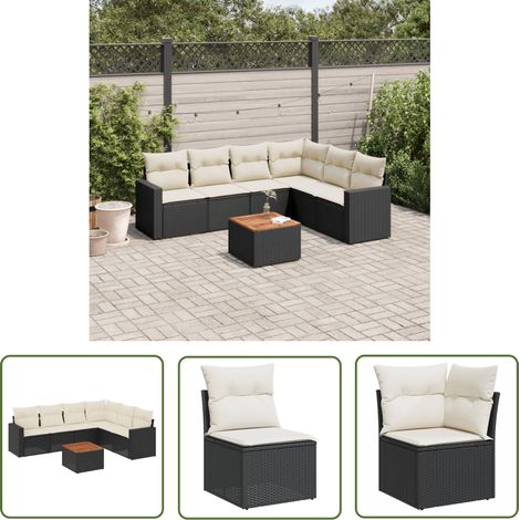 The Living Store 7-tlg. Garten-Sofagarnitur mit Kissen Schwarz Poly Rattan - Gartenmöbel Set - Esszimmergarnitur Outdoor - Lounge Möbel - Rattan Gartenset - Balkonmöbel (1/5)